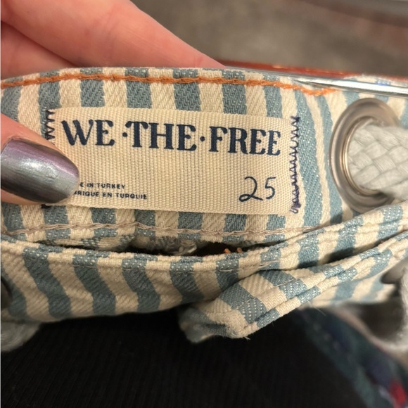 🌿 Free People Moxie Railroad Low-Slung Jeans Green Striped Patchwork Pants - Picture 4 of 4